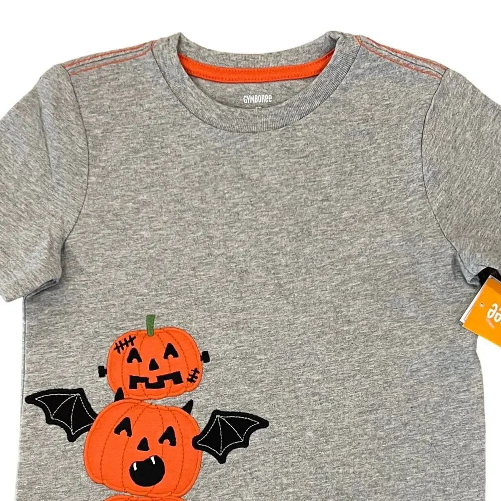 NWT Gymboree Boys Grey & Orange Halloween Jack-O-Lantern Top